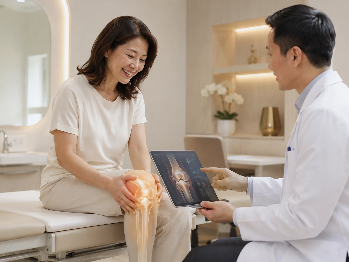 Non-surgical knee osteoarthritis consultation with Stem Cell Technology at Melissa Clinic